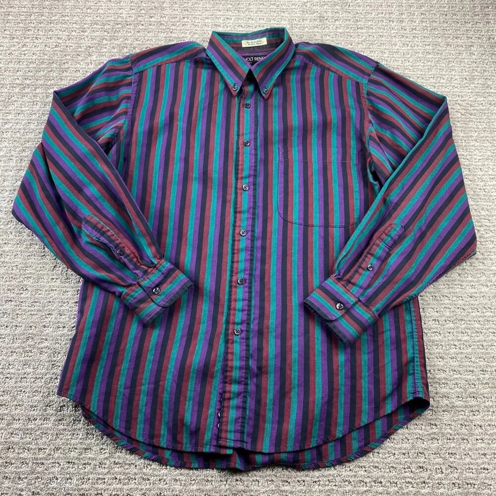 Vintage Holt Renfrew Shirt Men Medium M Multicolor Striped 80s Button Down